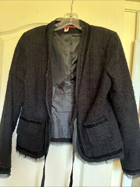 Classic Black Bouclé Open-Front Blazer